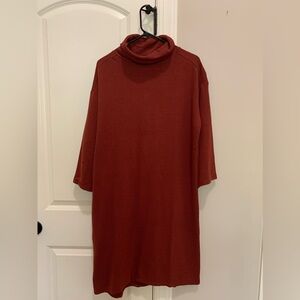 NWT cowl neck ribbed dress. Copper color. LOFT. size large.